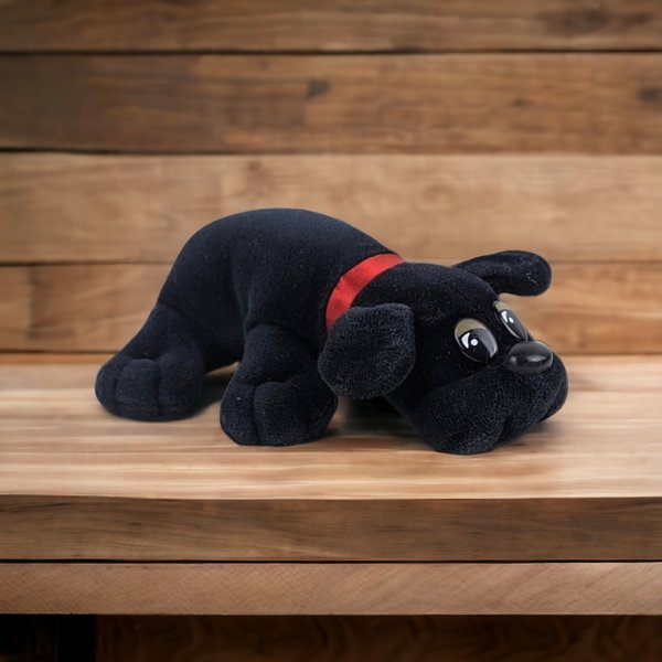 Vintage Tonka Pound Puppies Black Dog with Red Collar Plush: Classic Stuffed Animal