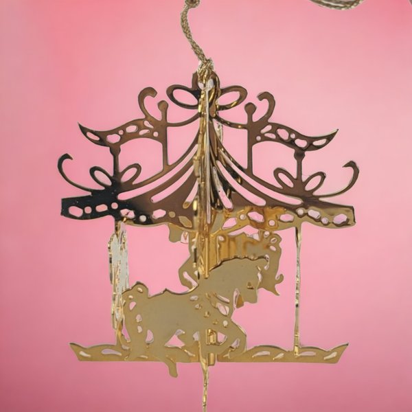 Vintage Gold-Toned Carousel Ornament - Timeless Holiday Elegance
