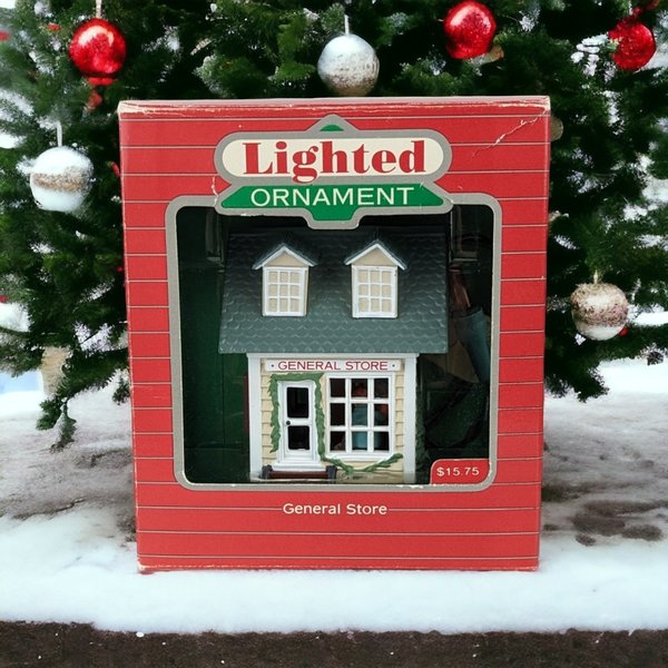 1986 Hallmark Lighted General Store Ornament - Vintage Holiday Glow!