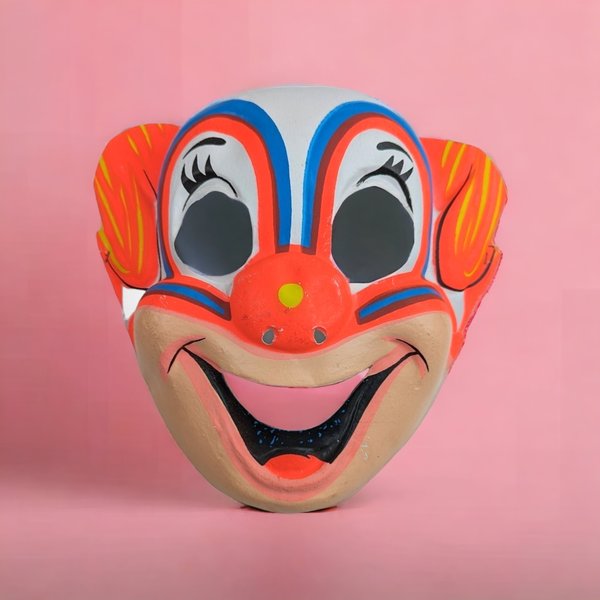 Vintage 70s Clown Mask - Retro Costume Accessory