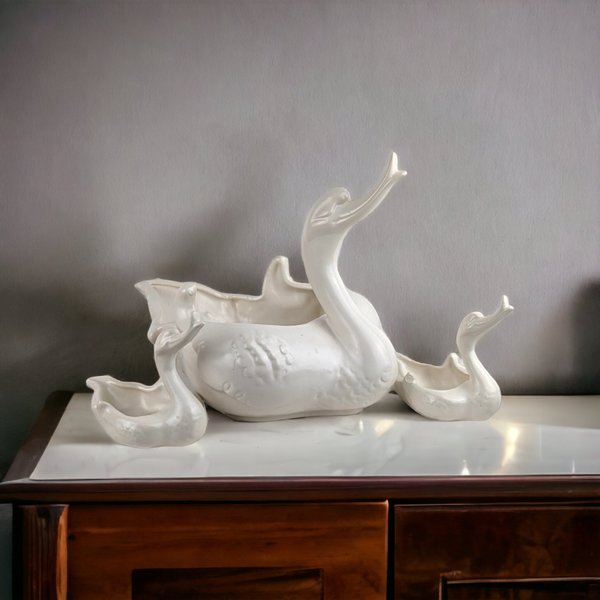 Vintage Hull Pottery 3-Piece Ceramic Swan Set