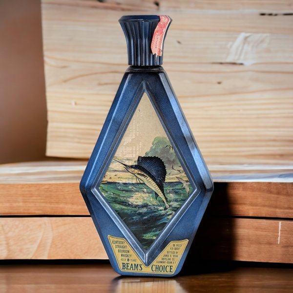 Nautical Elegance: Empty 1975 Jim Beam James Lockhart Blue Sailfish Decanter - Vintage Whiskey Collectible