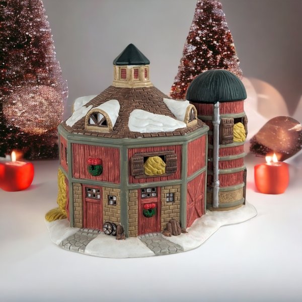 1997 St. Nicholas Square Octagon Barn Village Building - Charming Holiday Collectible