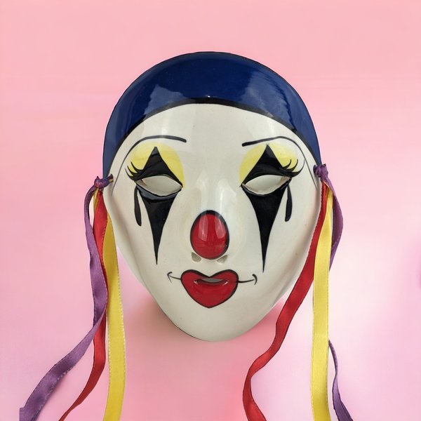 1984 Ceramic Hand-Painted Pierrot Clown Mask Wall Hanging