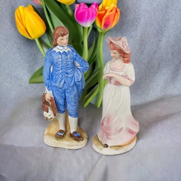 Vintage Ceramic Pinkie & Blue Boy Figurines (6")