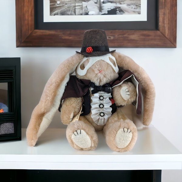 Vintage The Phantom Bunny Plush by Caryn, 11.5" Tall, Collectible Stuffed Animal, Soft Toy