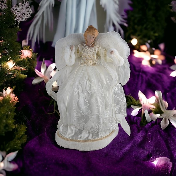 Vintage 17-Inch White Angel Tree Topper | Classic Christmas Decor | Collectible Holiday Accent | Elegant Holiday Decoration