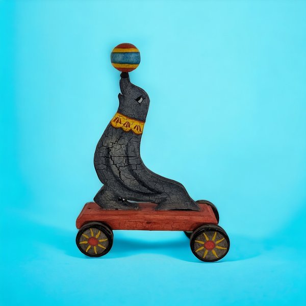 Handmade Wooden Seal with Ball Figure