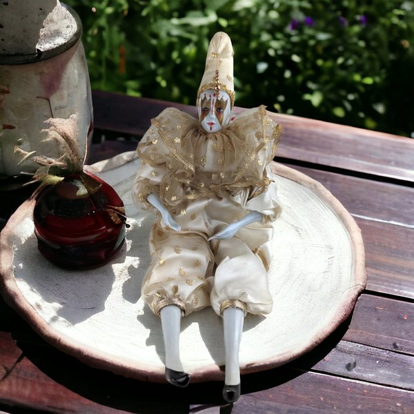 Vintage Harlequin 14" Doll In Gold