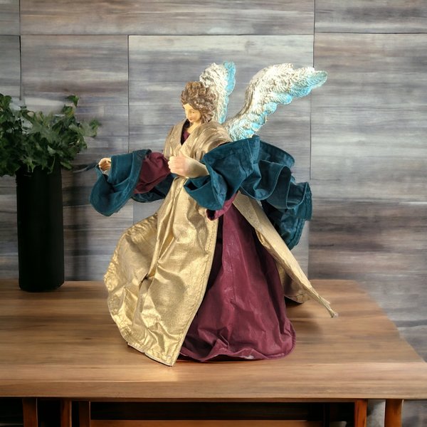 Vintage Fabric Angel Tree Topper | Green and Red | Christmas Decor | Holiday Decor | Angel Tree Ornament | Vintage Christmas