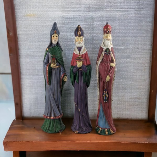 Set of 3 1993 10" Ceramic Wisemen Figurines - Nativity Scene Figures, Christmas Decor, Vintage Collectible