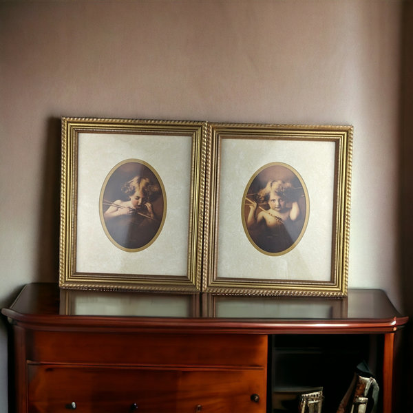 Vintage Cupid Awake and Cupid Asleep Framed Prints, MB Parkinson (11x13")