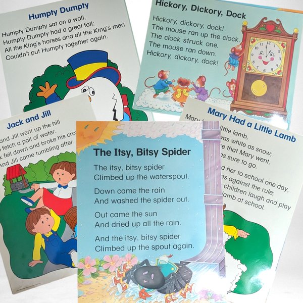 Set of 5 Vintage 22" Laminated Nursery Rhymes Wall Hangings
