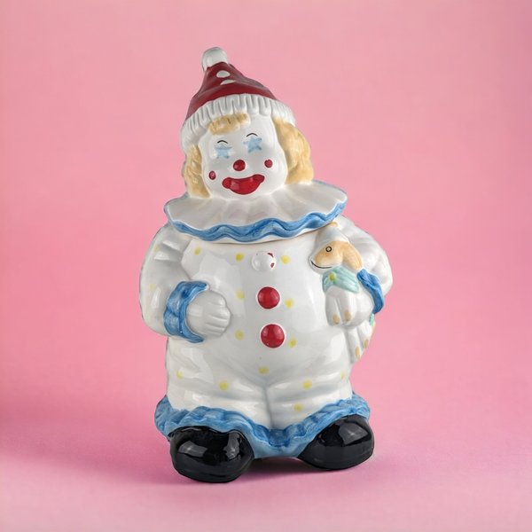 Vintage Ceramic Starry Eyed Clown Cookie Jar | Collectible Kitchen Decor | Fun Cookie Storage | Unique Gift for Collectors