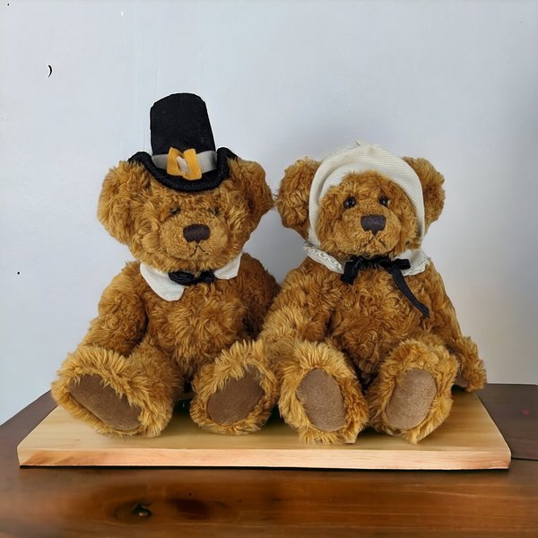 Vintage Russ Berrie Plymouth and Mayflower Thanksgiving Teddy Bears