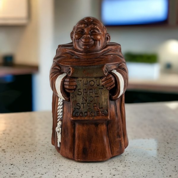 Vintage Treasure Craft Monk Cookie Jar | "Thou Shalt Not Steal Cookies" |  Humorous