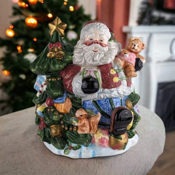 Vintage Santa Claus Cookie Jar | 8" Ceramic Santa with Toys | Christmas Decor | Retro Holiday Kitchenware