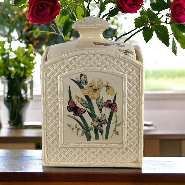 Vintage 1978 Enesco Butterfly Garden Trellis Cookie Jar | Ceramic Cookie Jar |  Floral and Butterfly Design | Cottagecore Kitchen Decor