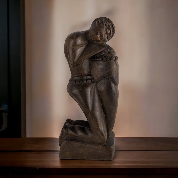 1962 Hand Carved Wooden "Thinking Man" Sculpture | Mid Century Modern Art | Abstract Wood Sculpture | 9.5" Tall |  Unique Gift