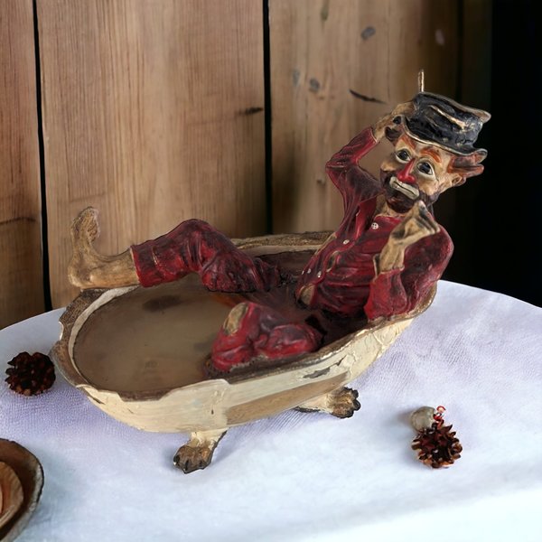 Vintage Ron Lee Hobo Clown in Bathtub Sculpture, Poor Condition
