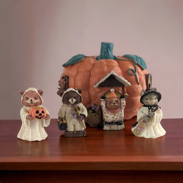 Vintage Lighted Munchkin 4 Piece Halloween House, With Extra Pieces