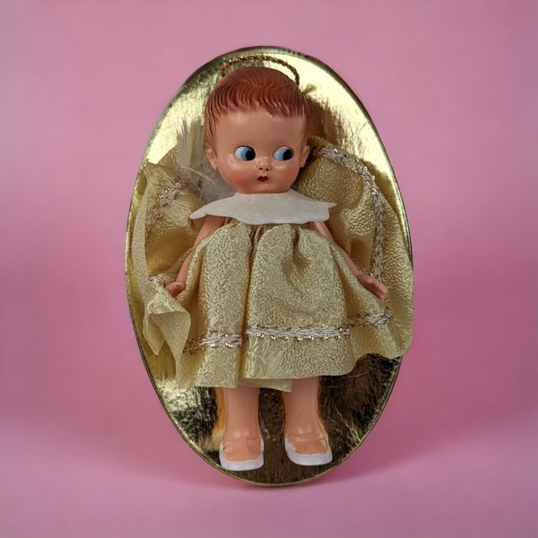 Vintage Sleepy Eye Doll in Yellow Dress, 5.5" Collectible Doll, Doll with Original Packaging,  1960s Doll,  Made in Japan