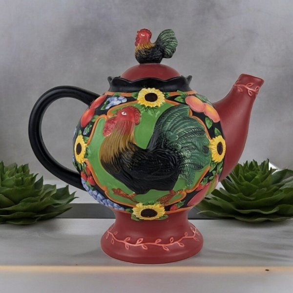2004 Susan Winget Avignon Morning Rooster Teapot | Vintage Farmhouse Charm for Your Kitchen