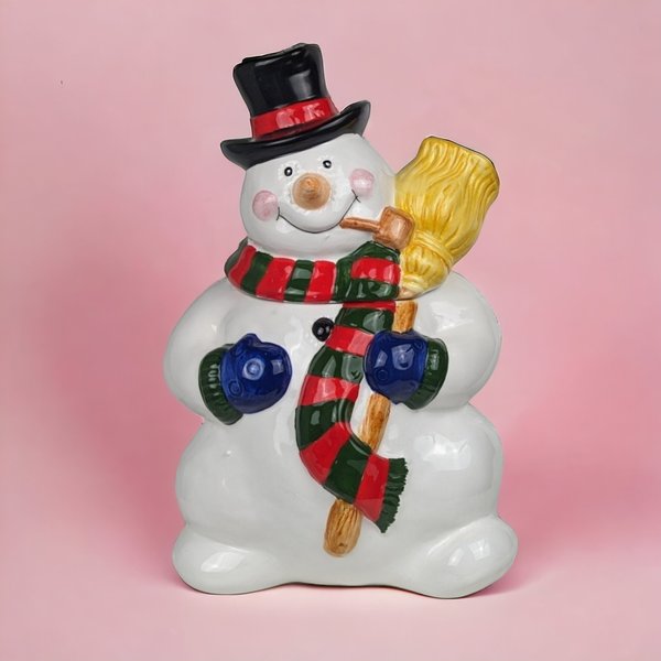 Vintage Boston Warehouse Musical Snowman Cookie Jar, Needs New Battery
