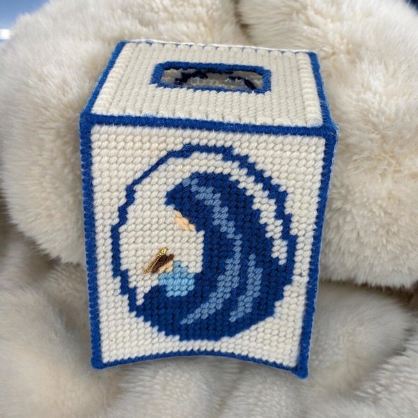 Vintage Handmade Tissue Box Cover | Virgin Mary | Needlepoint | Religious Decor |  Fits Cube Box