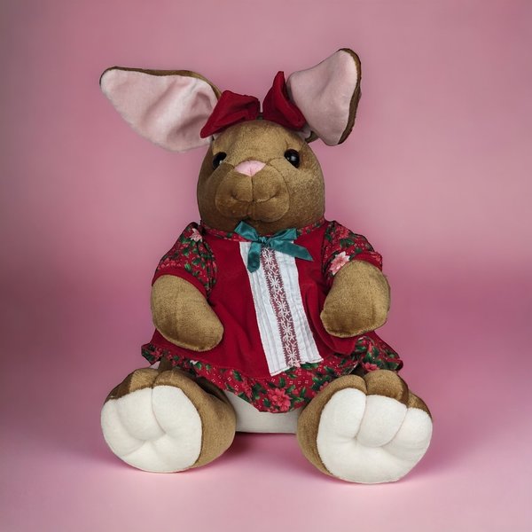 Vintage 14-Inch Plush Velveteen Rabbit - Adorable Christmas Decor, Soft Holiday Toy, Gift for Rabbit Lovers and Collectors