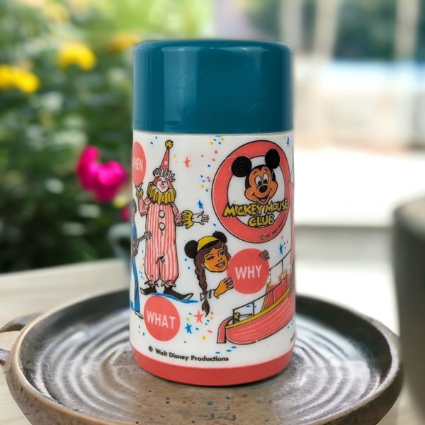 Vintage Aladdin Mickey Mouse Club Thermos, 6.5" Tall, Collectible Disney Thermos, Retro Kids Thermos