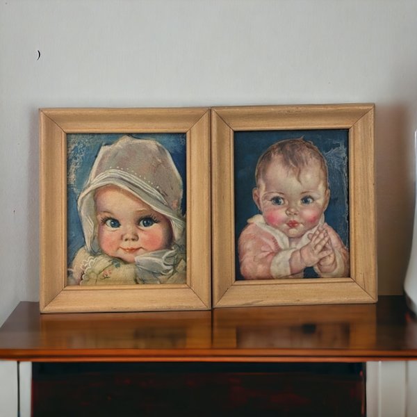 Pair of Vintage Charlotte Becker and Maud Tousley Raised Baby Prints (6.25" x 5.25")