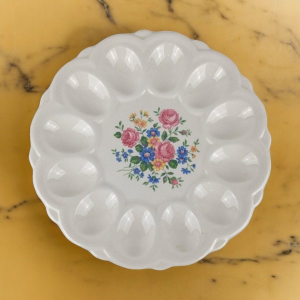 Vintage E&R Floral Ceramic Egg Dish