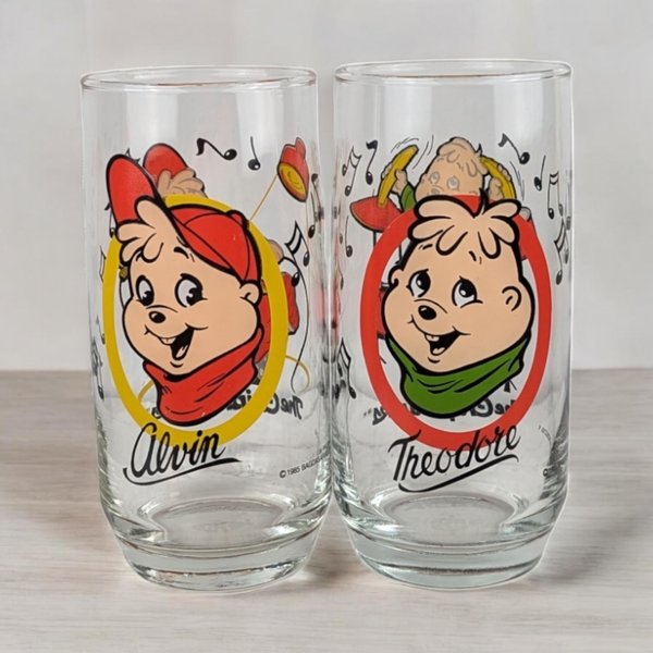 Set of 2 1985 Alvin and the Chipmunks Glasses
