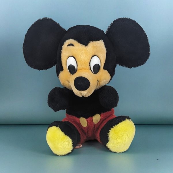 Vintage 1970s Mickey Mouse Plush | Walt Disney Productions Stuffed Animal Toy | Collectible Black Red Yellow Mickey Plush