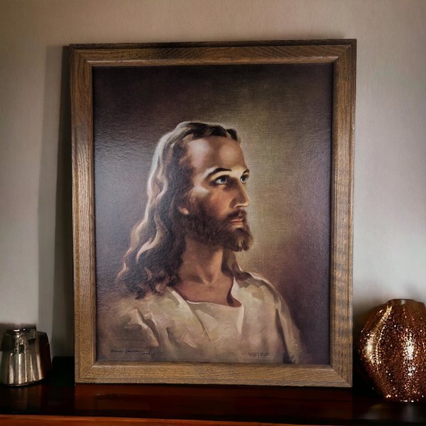 Vintage Warner Sallman Head of Christ Framed Litho (22.5x18.5") Wall Art