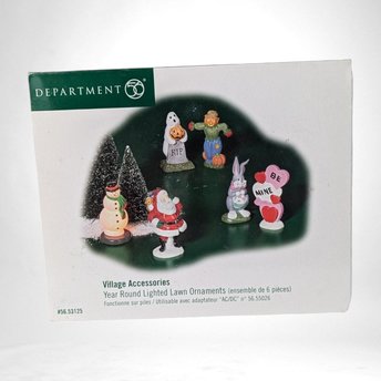 Dept 56 Village Accessories, Year Round Lighted Lawn Ornaments, Set of 5 Figures, Snow Village, Holiday Decor