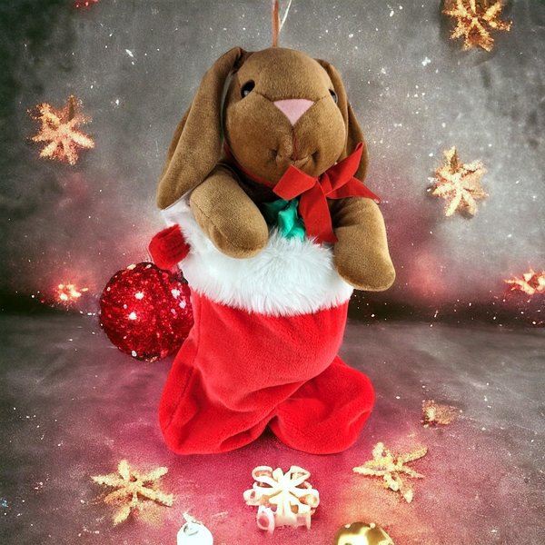 1985 Rabbit Ears Velveteen Rabbit Stocking Plush Toy 14" – Vintage Holiday Decor & Collectible Stuffed Animal
