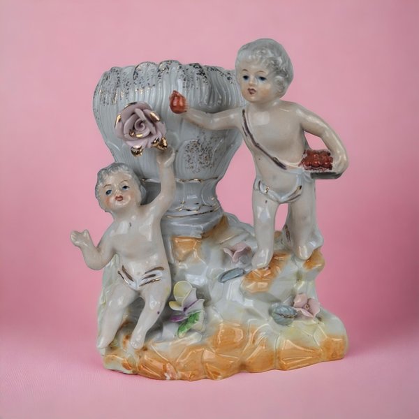 Vintage Porcelain Cherub Planter Vase