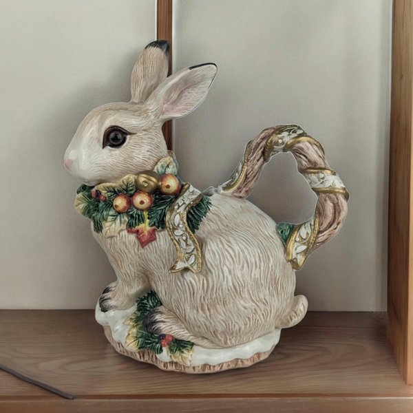 1996 Fitz & Floyd Snowy Woods Bunny Teapot with No Lid