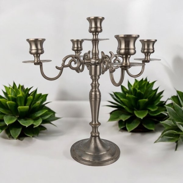 Vintage Pewter 5 Candle Candelabra | Candle Holder | 11.5" Tall