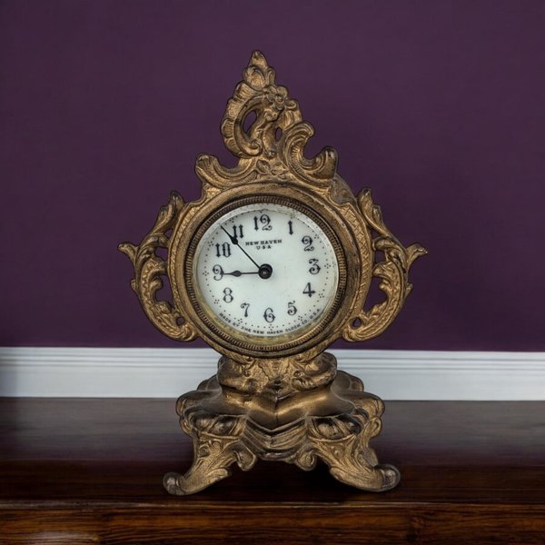 Antique New Haven Small Bronze Clock, Does Not Work