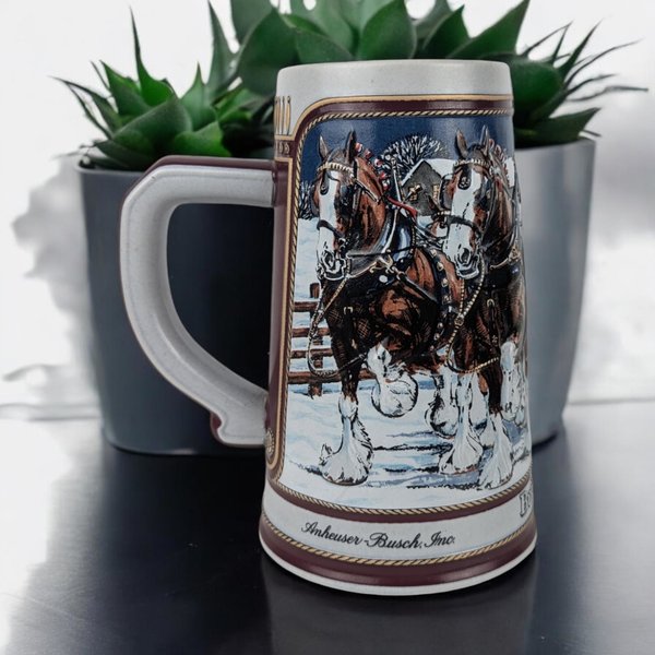 Vintage 1989 Anheuser-Busch Collector Stein "The Hitch on a Winter's Evening" | Beer Stein | Holiday Decor