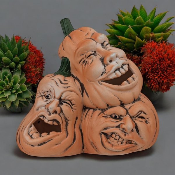 Vintage Ceramic Jack O' Lantern Pile Candle Holder | 5 1/2" Tall | Halloween Decor | Fall Centerpiece