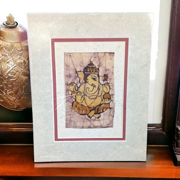 Unframed Ganesha Batik Wall Decor | Hindu Art | 8x10 Mat | Ready to Frame | Excellent Condition