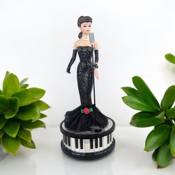 Vintage 1991 Brunette Barbie "Solo in the Spotlight" Music Box Figurine - 10" Ceramic, Excellent Condition w/ Box