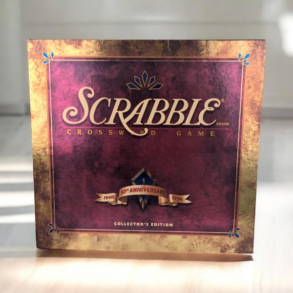 Vintage 50th Anniversary Scrabble Game | Milton Bradley | Turntable | Excellent Condition w/ Word List Book