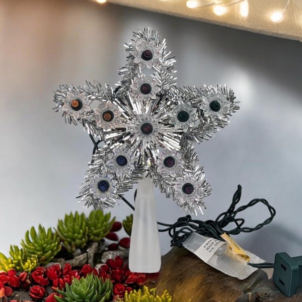 Vintage 11-Light Star Tree Topper, Mid-Century Modern Christmas Decor, Atomic Starburst