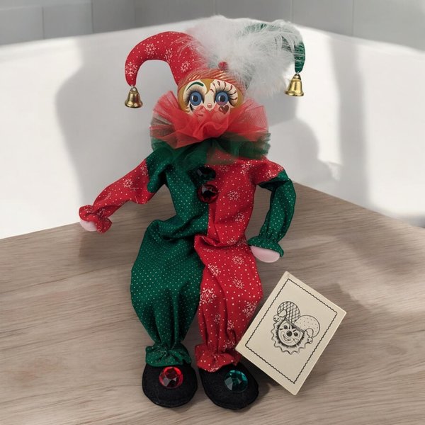 Vintage 1990 Judy Hunter Merry Joy Musical Jester Shelf Sitter | 8" Sitting | Plays "Send in the Clowns"