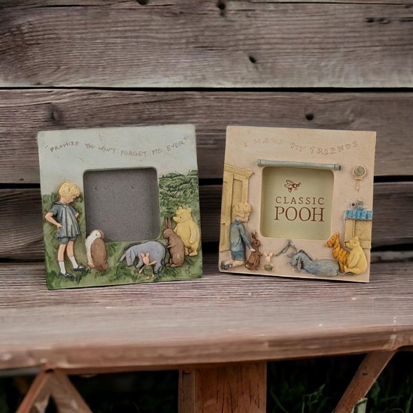 Vintage Set of 2 Small Classic Pooh Picture Frames | 3" Square